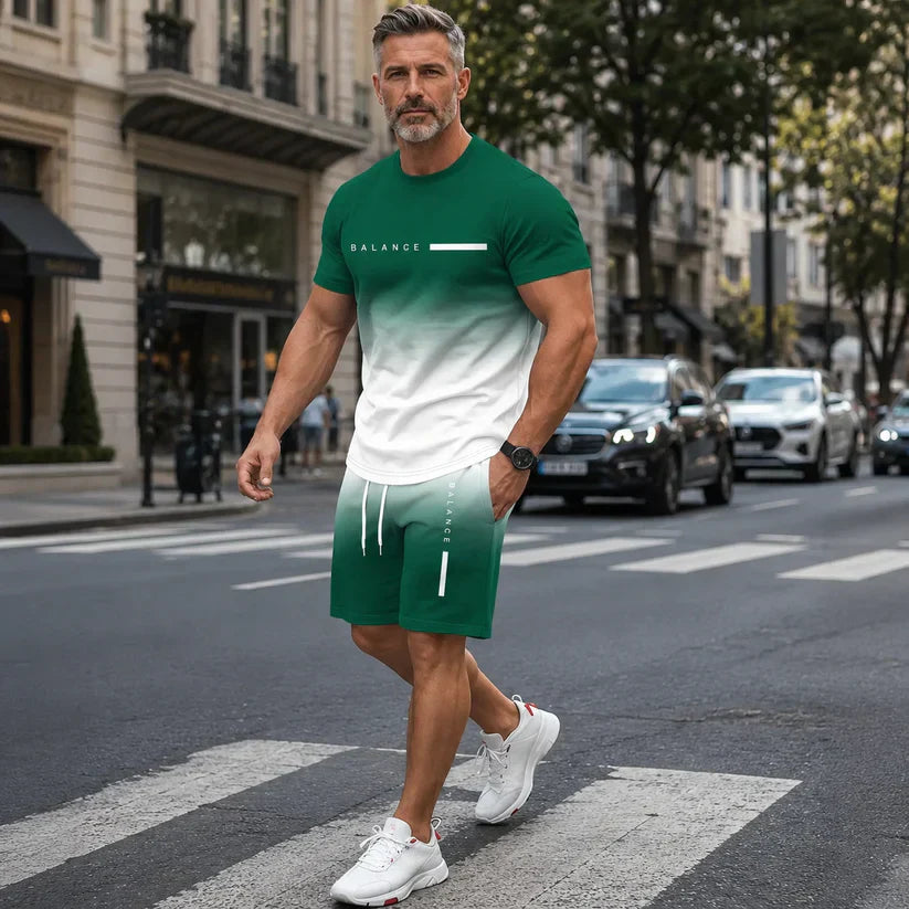 🔥 HOT SALE👕Men’s Gradient Short Sleeve Tracksuit Set – 55% OFF