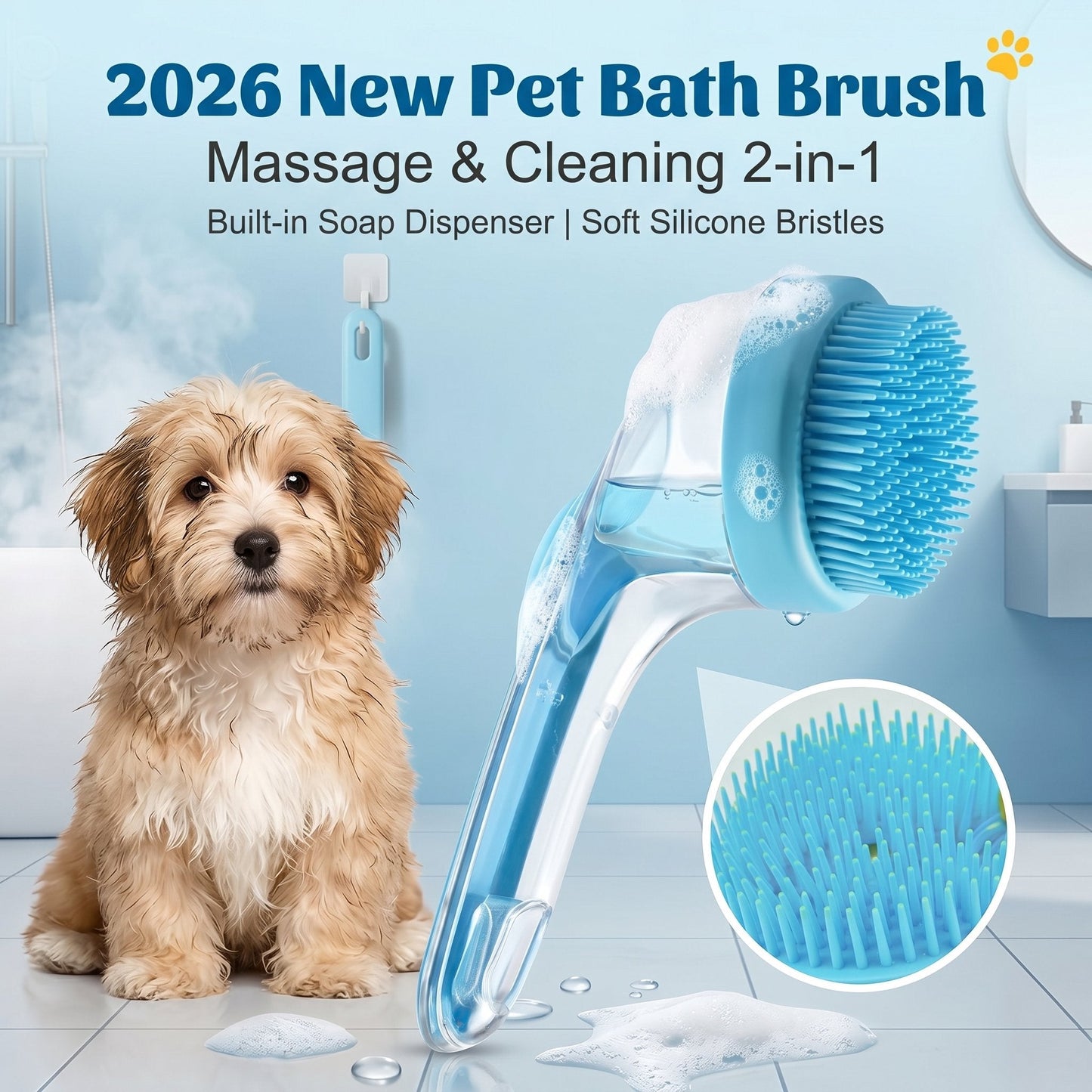 🔥Pet Bath Brush with Shampoo Dispenser for Dogs & Cats