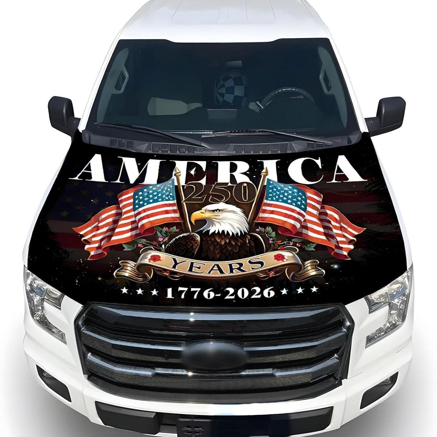 🇺🇸 250th Anniversary Car Hood Cover – 🚗 No-Glue 1-Minute Installation – Fade-Resistant Patriotic Design for Sedans, SUVs & Light Trucks