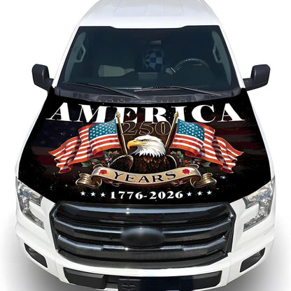 🇺🇸 250th Anniversary Car Hood Cover – 🚗 No-Glue 1-Minute Installation – Fade-Resistant Patriotic Design for Sedans, SUVs & Light Trucks