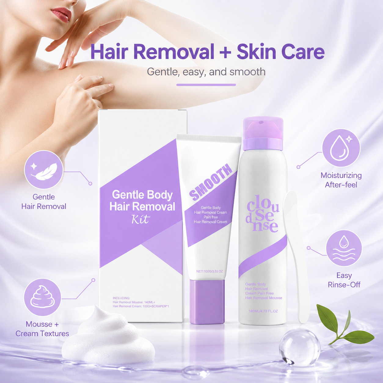 ✨ SmoothTouch  Body Hair Removal Set – Skincare-Infused Mousse & Cream for Soft, Silky Skin 💧