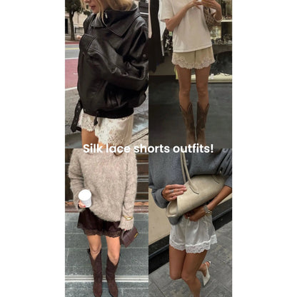 Women's Silky Lace-Trim Shorts – Soft, Comfortable & Stylish