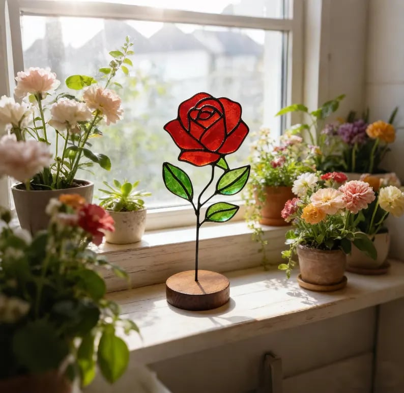 🚚Buy 2 Get Free Shipping - Handmade Stained Glass Flower Freestanding Window Decor