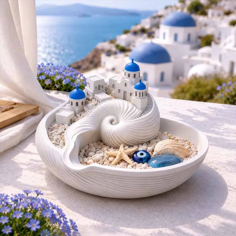 🏝️ Santorini Catchall Bowl – 🌊 3D Miniature Island Design – Home Decor & Jewelry Tray