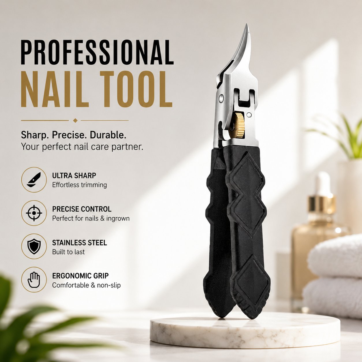 Black Anti-Slip Grip Gear Lock Nail Clipper with Ultra-Sharp Tips for Precise Access to Nail Grooves