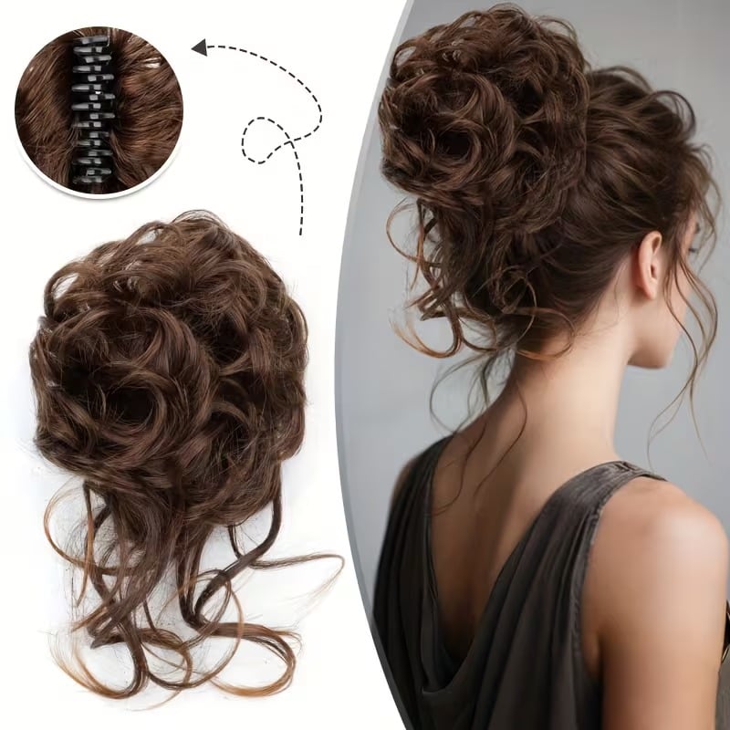 💛 Fluffy Hair Bun Extension – ⚡ Clip-On Instant Volume & Elegance – Soft, Natural & Secure for Daily Wear, Weddings & Parties
