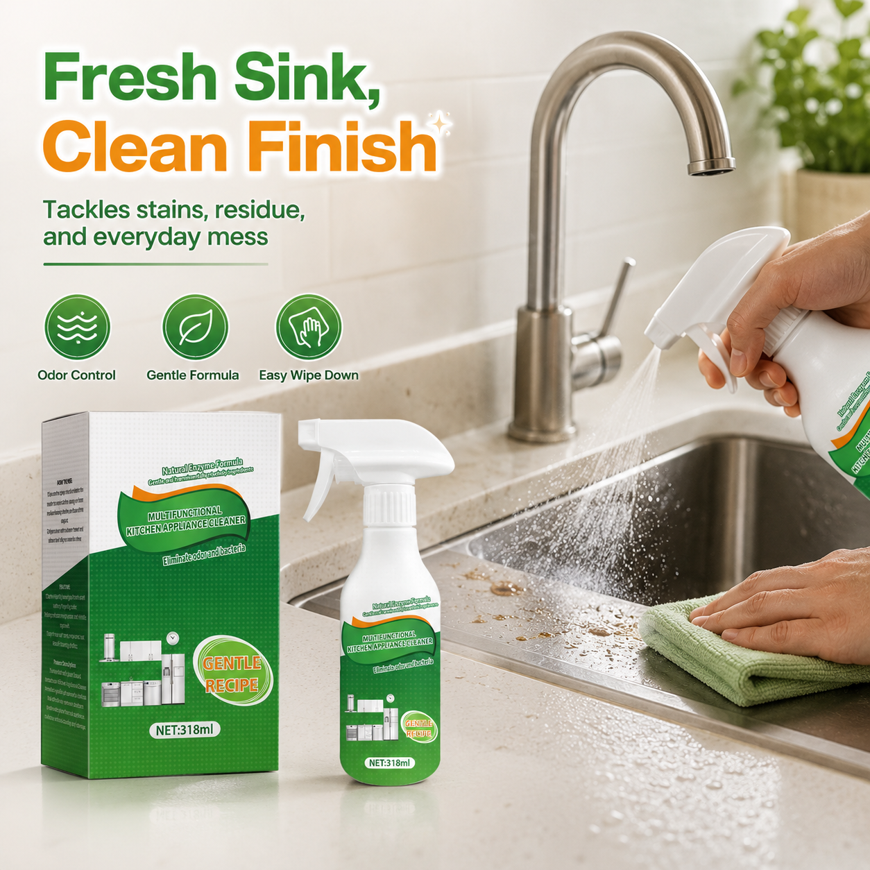 Kitchen and Bathroom Cleaner: Cleans, Removes Stains, and Eliminates Grime