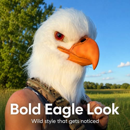 White Eagle Head Mask for Halloween, Bird Mask with Fur