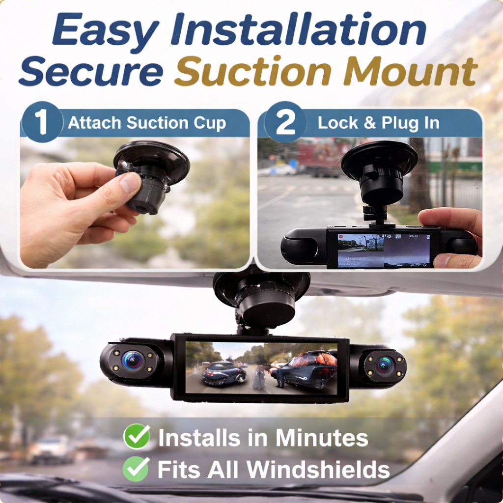 🚗 [Best Seller] 4-Way Dash Cam – 📹 360° Full Coverage, Front/Rear/Left/Right – Day & Night Recording