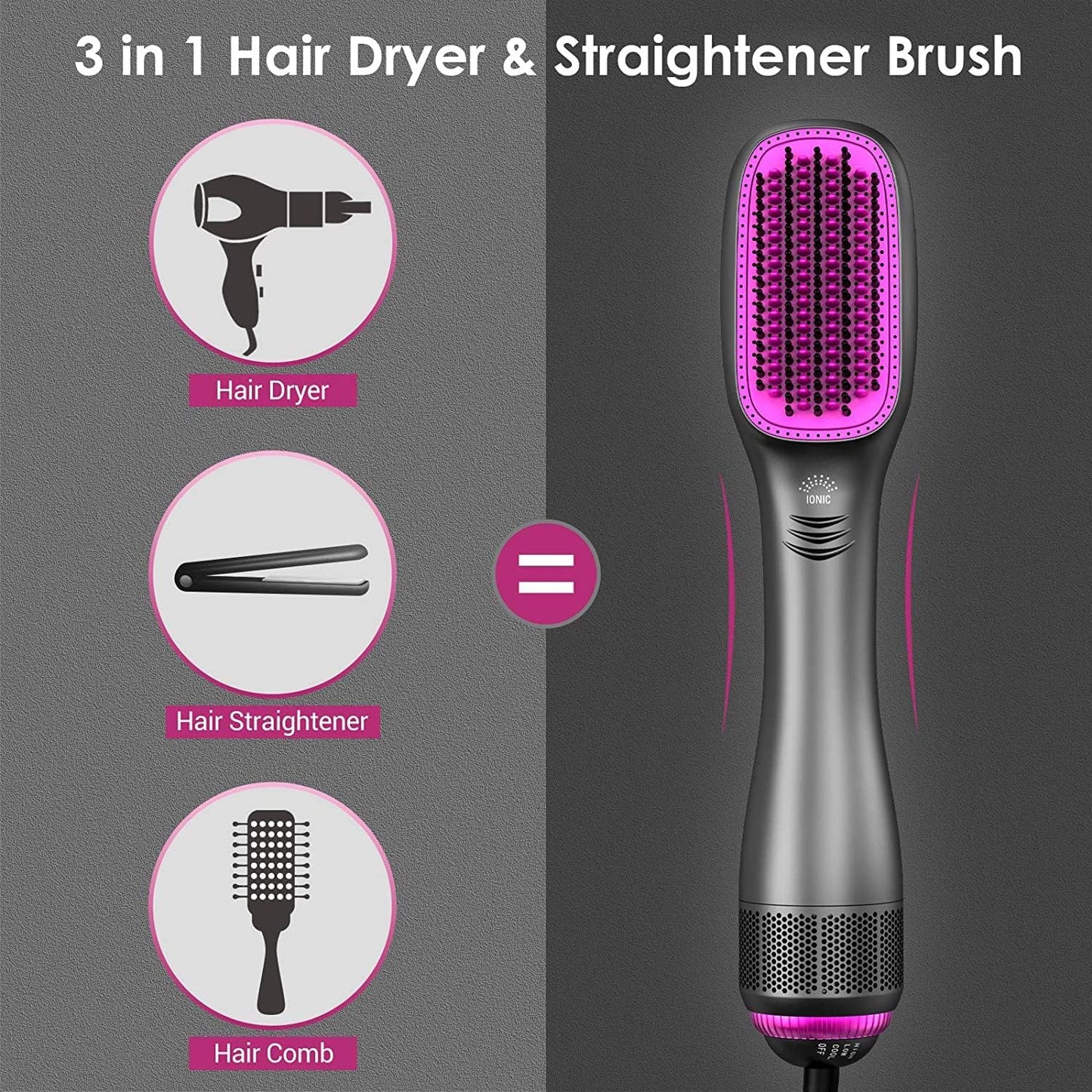 3-in-1 Hair Dryer and Comb, Straightening Comb