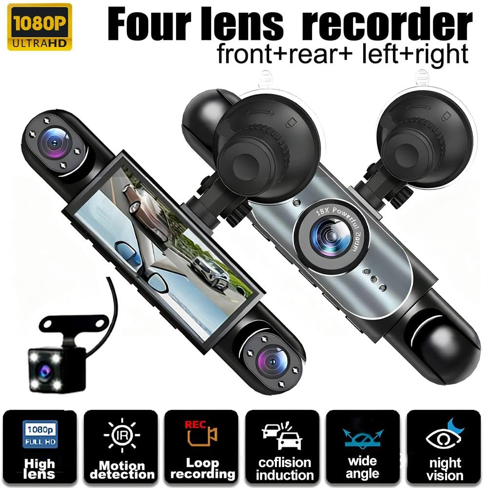 🚗 [Best Seller] 4-Way Dash Cam – 📹 360° Full Coverage, Front/Rear/Left/Right – Day & Night Recording