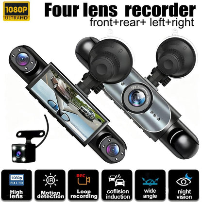 🚗 [Best Seller] 4-Way Dash Cam – 📹 360° Full Coverage, Front/Rear/Left/Right – Day & Night Recording