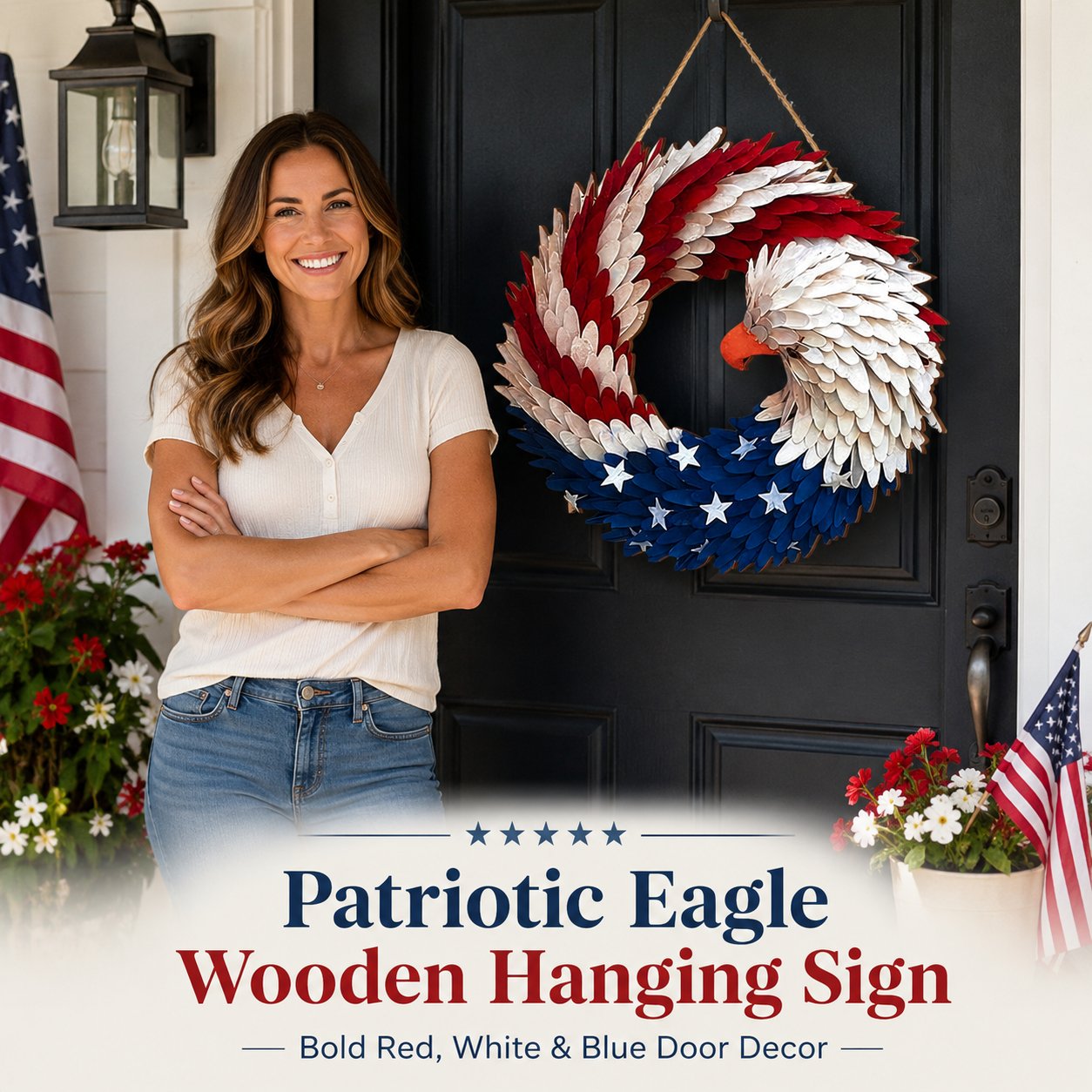 American Eagle Wooden Door Wreath Sign