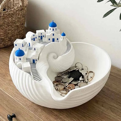 🏝️ Santorini Catchall Bowl – 🌊 3D Miniature Island Design – Home Decor & Jewelry Tray