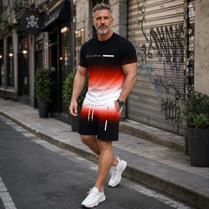 🔥 HOT SALE👕Men’s Gradient Short Sleeve Tracksuit Set – 55% OFF