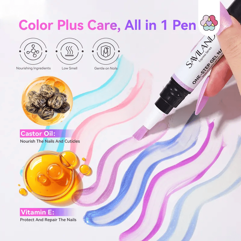 💅 3-in-1 Gel Polish Pen – ✨ Base + Color + Top Coat All-in-One – Easy Apply, UV/LED Cured, Nourishing Formula with Castor Oil & Vitamin E