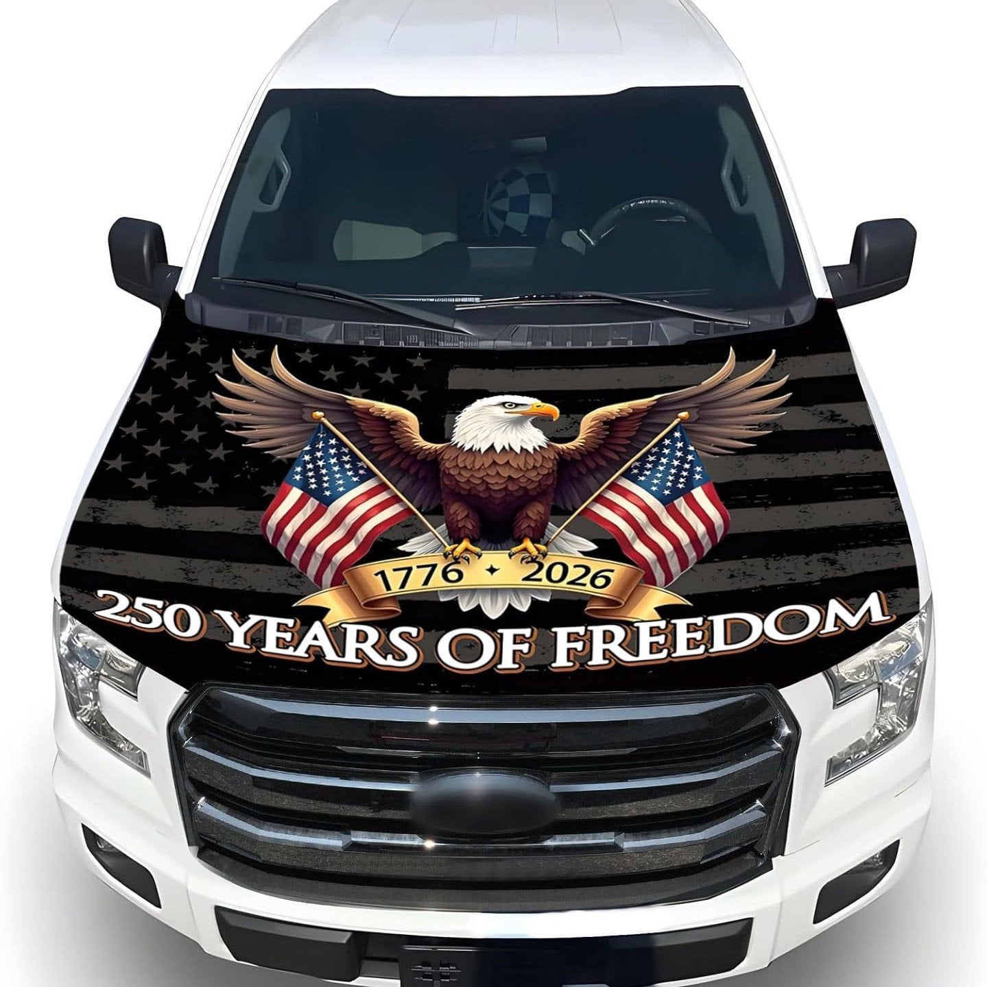 🇺🇸 250th Anniversary Car Hood Cover – 🚗 No-Glue 1-Minute Installation – Fade-Resistant Patriotic Design for Sedans, SUVs & Light Trucks