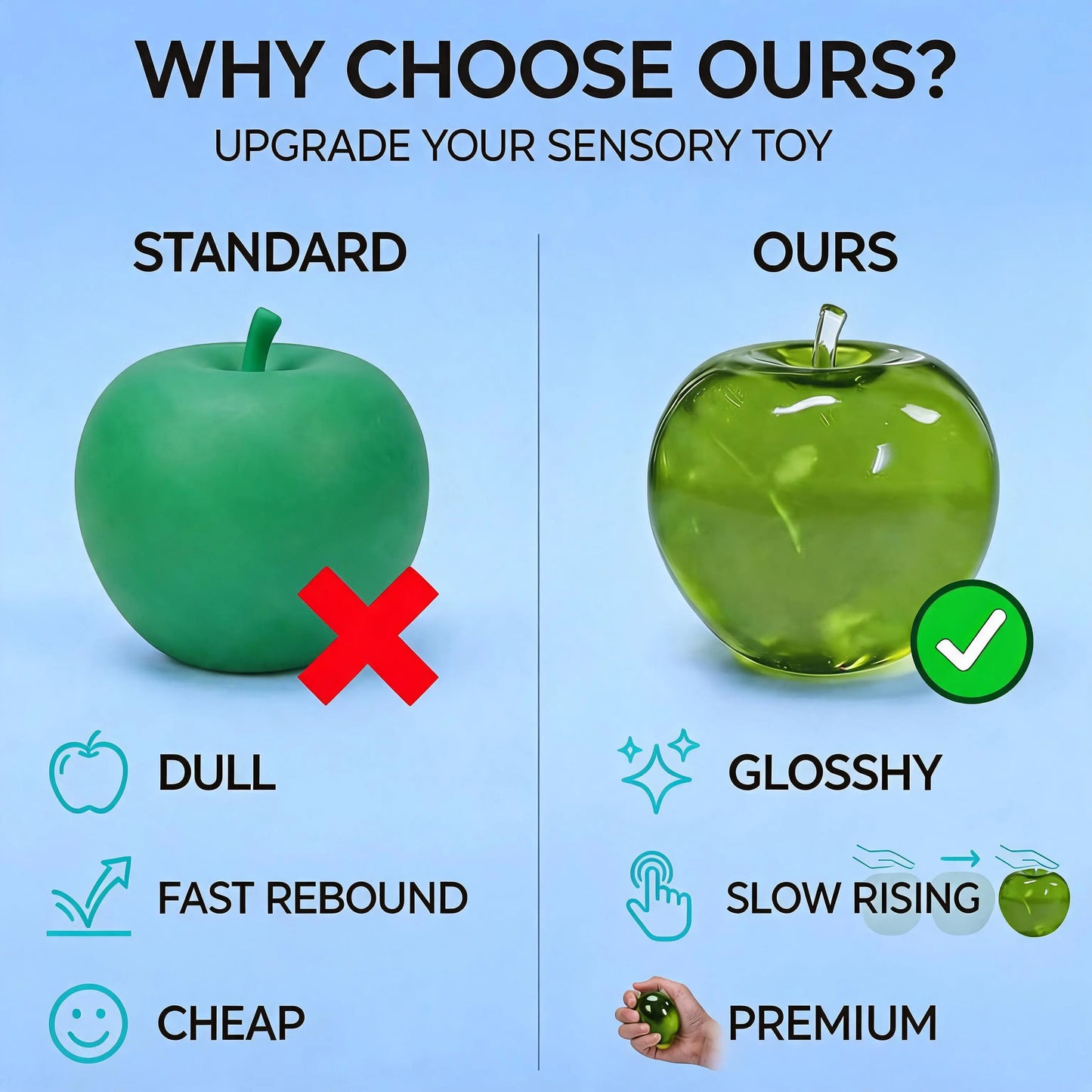🍏 Realistic Jelly Apple Stress Reliever | Slow-Rising Sensory Toy