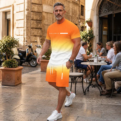 🔥 HOT SALE👕Men’s Gradient Short Sleeve Tracksuit Set – 55% OFF