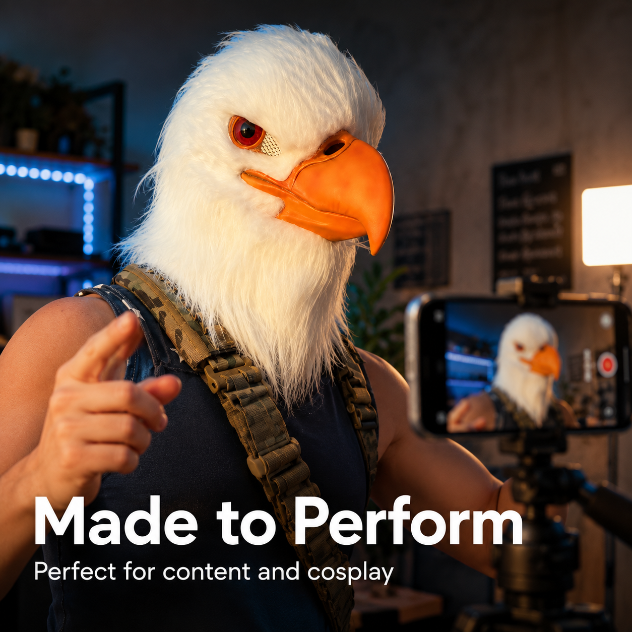 White Eagle Head Mask for Halloween, Bird Mask with Fur