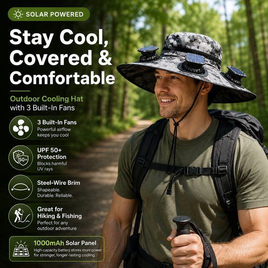 🌞 Solar-Powered Cooling Hat | Stay Cool Outdoors, No Batteries Needed