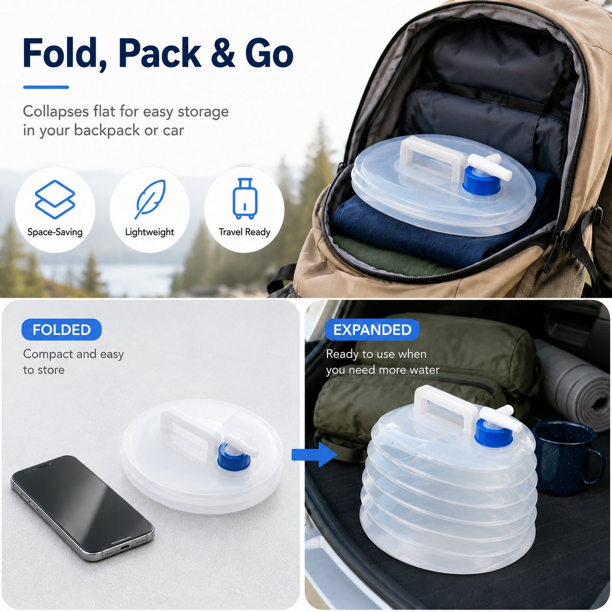 🔥 Last Day 49% OFF - Collapsible Polyethylene Water Carrier Container with Leakproof Spigot