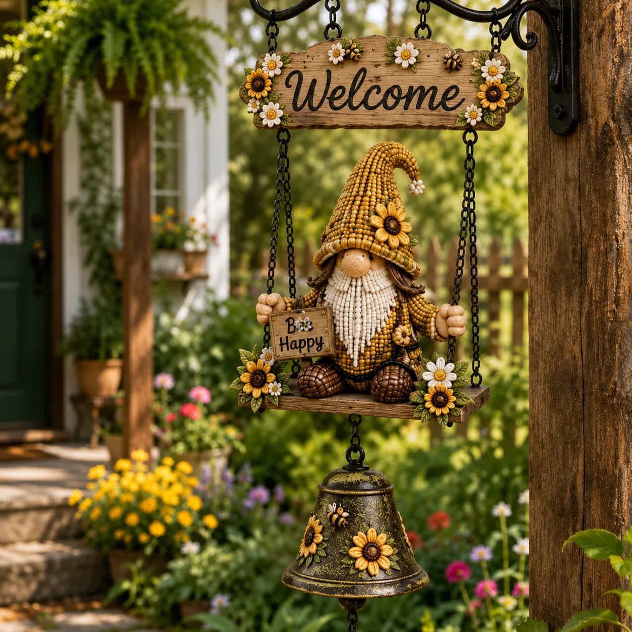 🔥Limited time 50% OFF – Rustic Garden Gnome Bell Outdoor Decor 🐞🌼