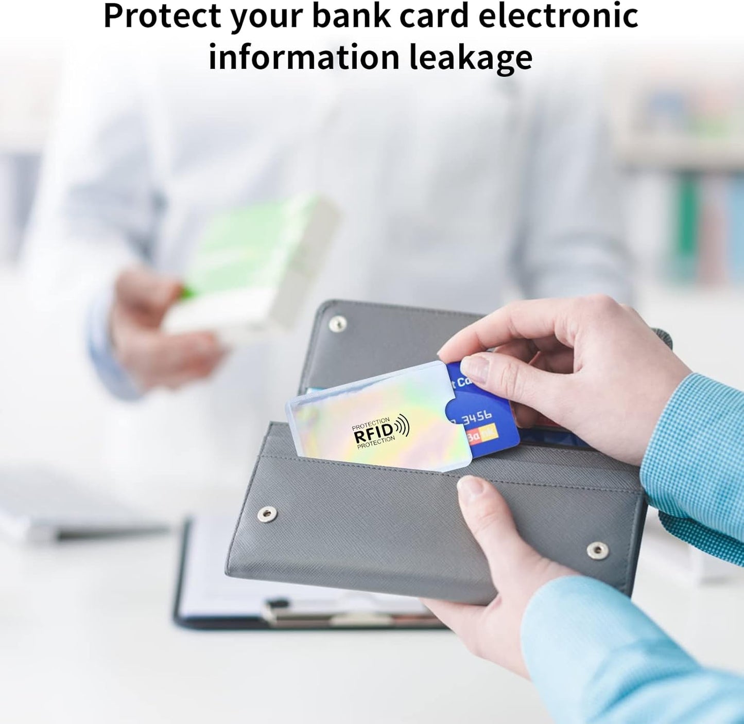 Anti-demagnetization RFID-blocking card sleeve for bank credit cards; anti-fraud aluminum foil ID card protector; compatible with high-frequency readers