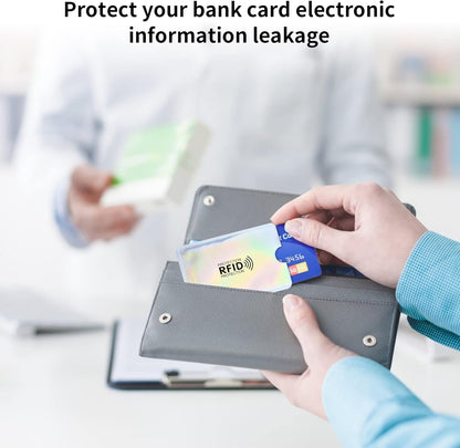 Anti-demagnetization RFID-blocking card sleeve for bank credit cards; anti-fraud aluminum foil ID card protector; compatible with high-frequency readers