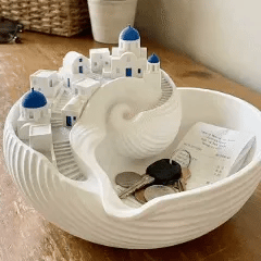 🏝️ Santorini Catchall Bowl – 🌊 3D Miniature Island Design – Home Decor & Jewelry Tray