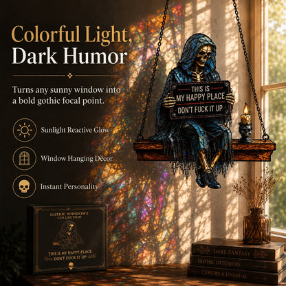 🌞🖤Gothic Skeleton Sun Catcher💀 Handmade Stained Glass Spinner