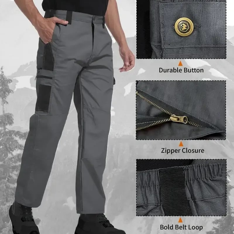 🔥Men's Waterproof Tactical Work Pants - Solid Color with Multi-Pockets for Outdoor Activities