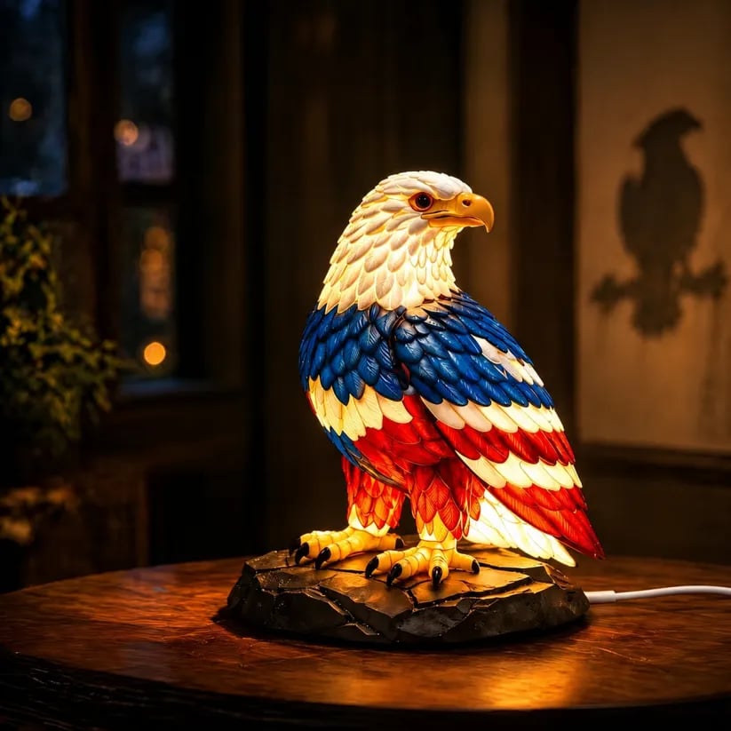 🇺🇸 250th Eagle Stained Glass Wall Lamp – 🦅 Patriotic LED Tribute Light – Resin Craft, Warm Glow, Perfect for Home, Office & Man Cave