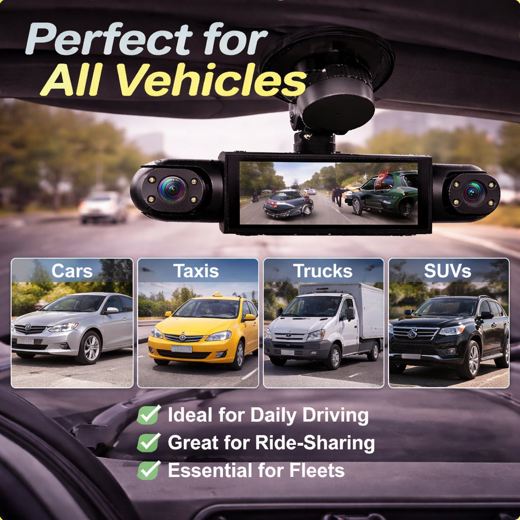 🚗 [Best Seller] 4-Way Dash Cam – 📹 360° Full Coverage, Front/Rear/Left/Right – Day & Night Recording