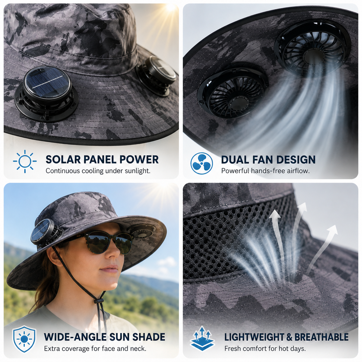 🌞 Solar-Powered Cooling Hat | Stay Cool Outdoors, No Batteries Needed