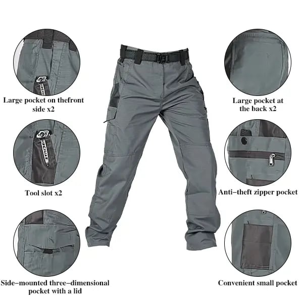 🔥Men's Waterproof Tactical Work Pants - Solid Color with Multi-Pockets for Outdoor Activities