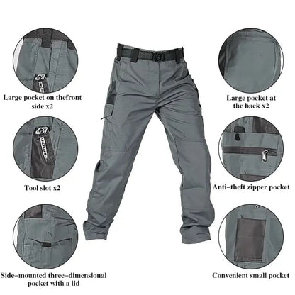 🔥Men's Waterproof Tactical Work Pants - Solid Color with Multi-Pockets for Outdoor Activities