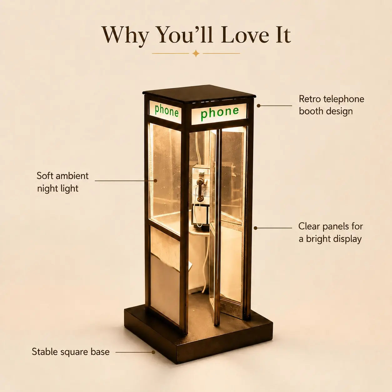 🌟 Retro Telephone Booth Lamp – Cozy Vintage Night Light for Bedroom, Desk & Home Decor