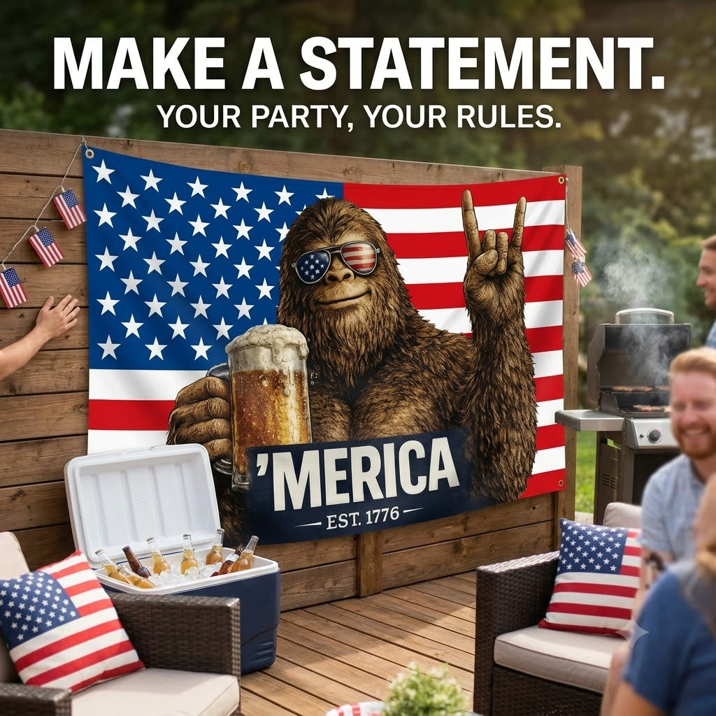Bigfoot “The United States Was Founded in 1776”—A Fun, Patriotic Bigfoot Flag