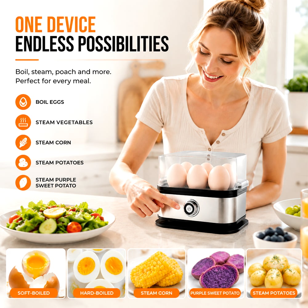 🥚 Fast 6-Egg Cooker – Quick Breakfast Egg Boiler & Steamer