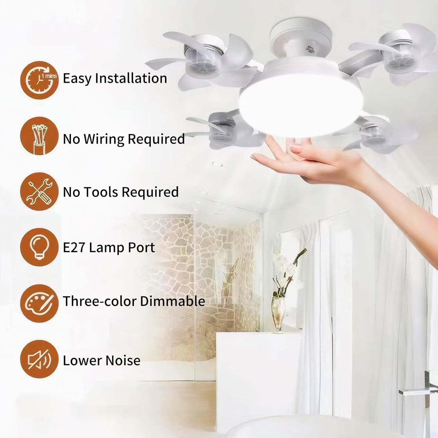 Silent Foldable E27 Fan Light