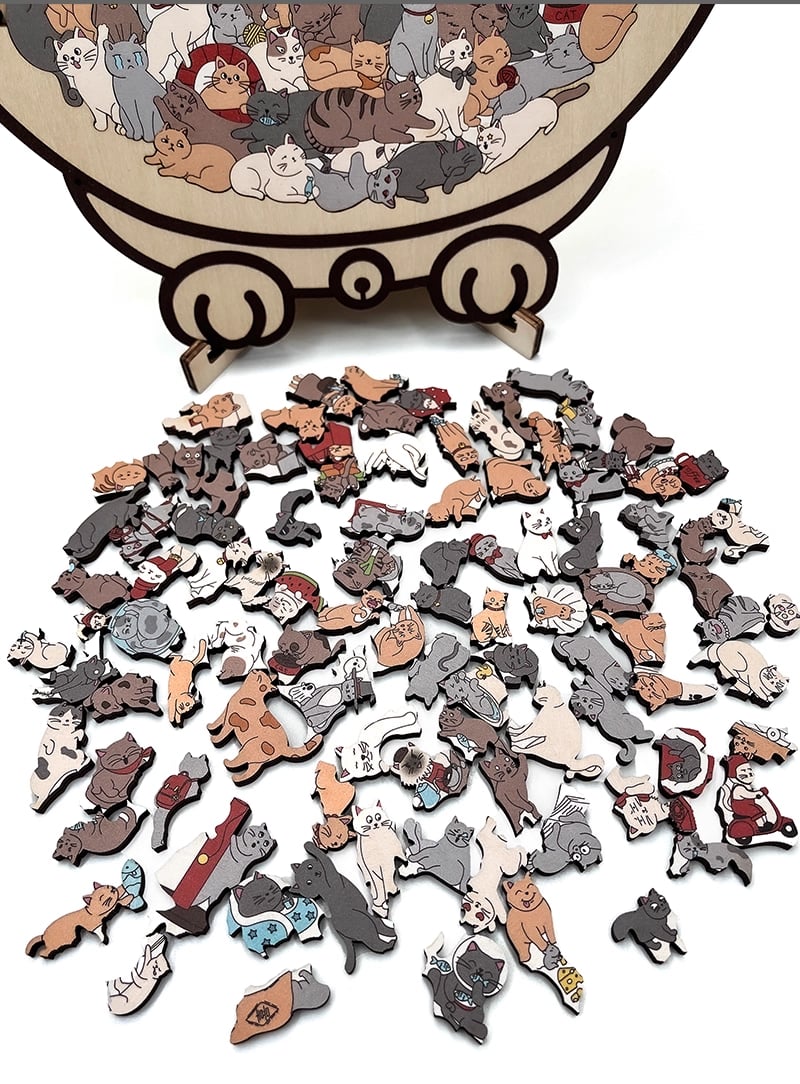 💥135-Piece Morandi-Colored Cat Shaped Wooden Jigsaw Puzzle
