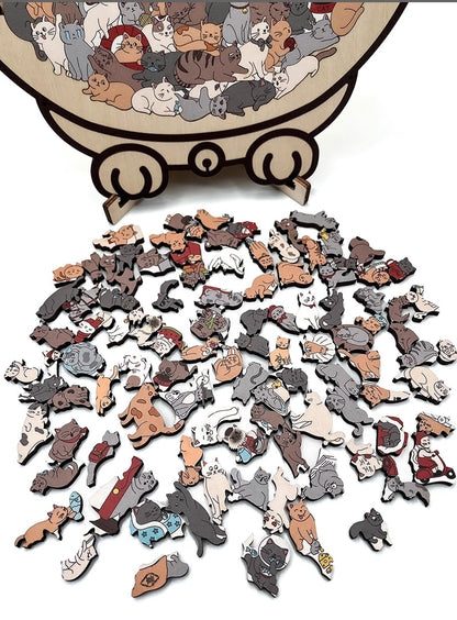 💥135-Piece Morandi-Colored Cat Shaped Wooden Jigsaw Puzzle