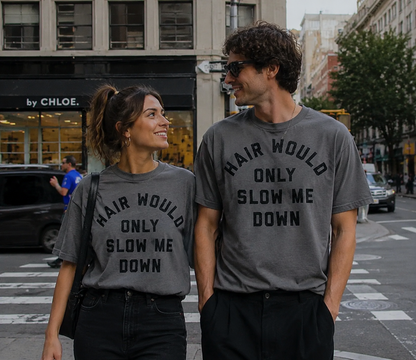 Funny Men's T-Shirt: “My Hair Is Just Holding Me Back” — A Humorous T-Shirt with a Satirical Balding Design