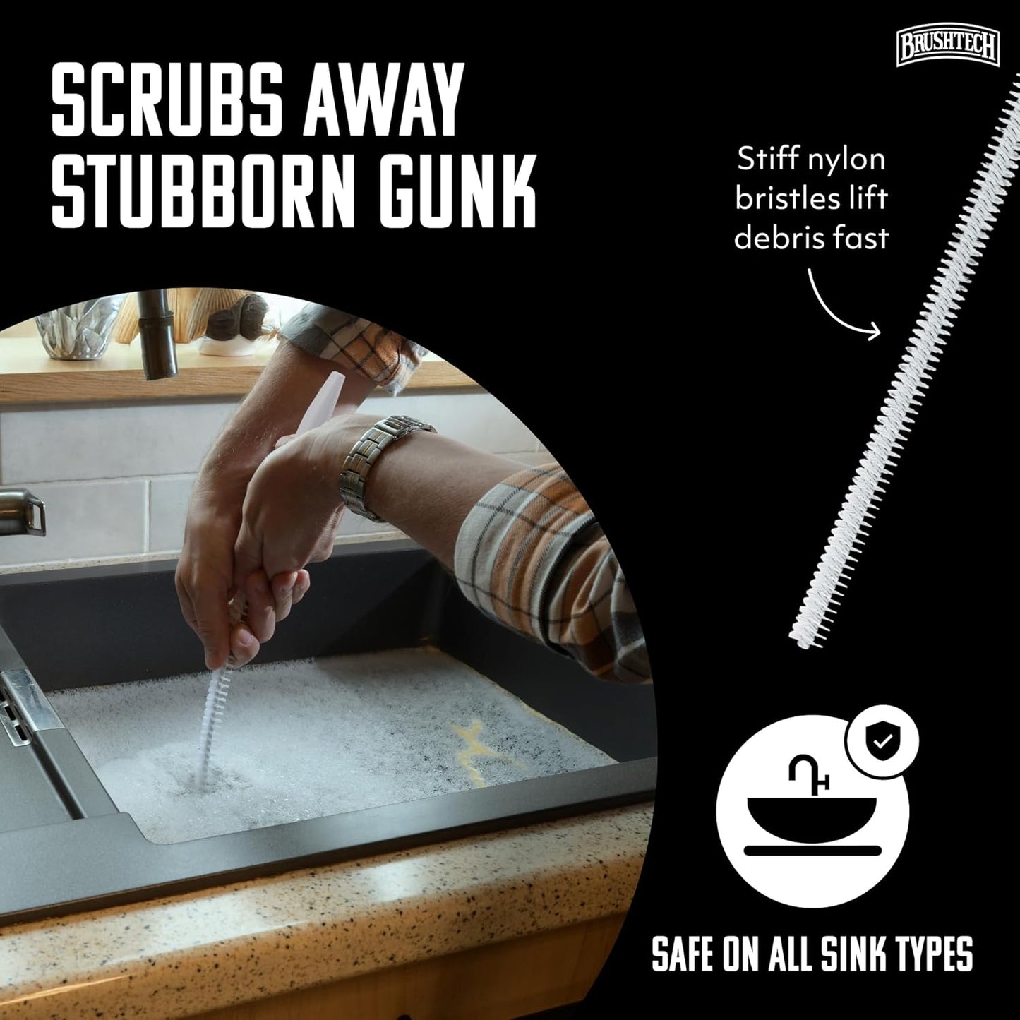 Cleaning Brush for Sink Drain Pipes and Overflow Drains