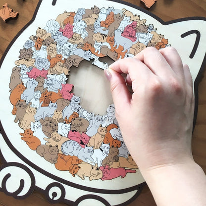 💥135-Piece Morandi-Colored Cat Shaped Wooden Jigsaw Puzzle