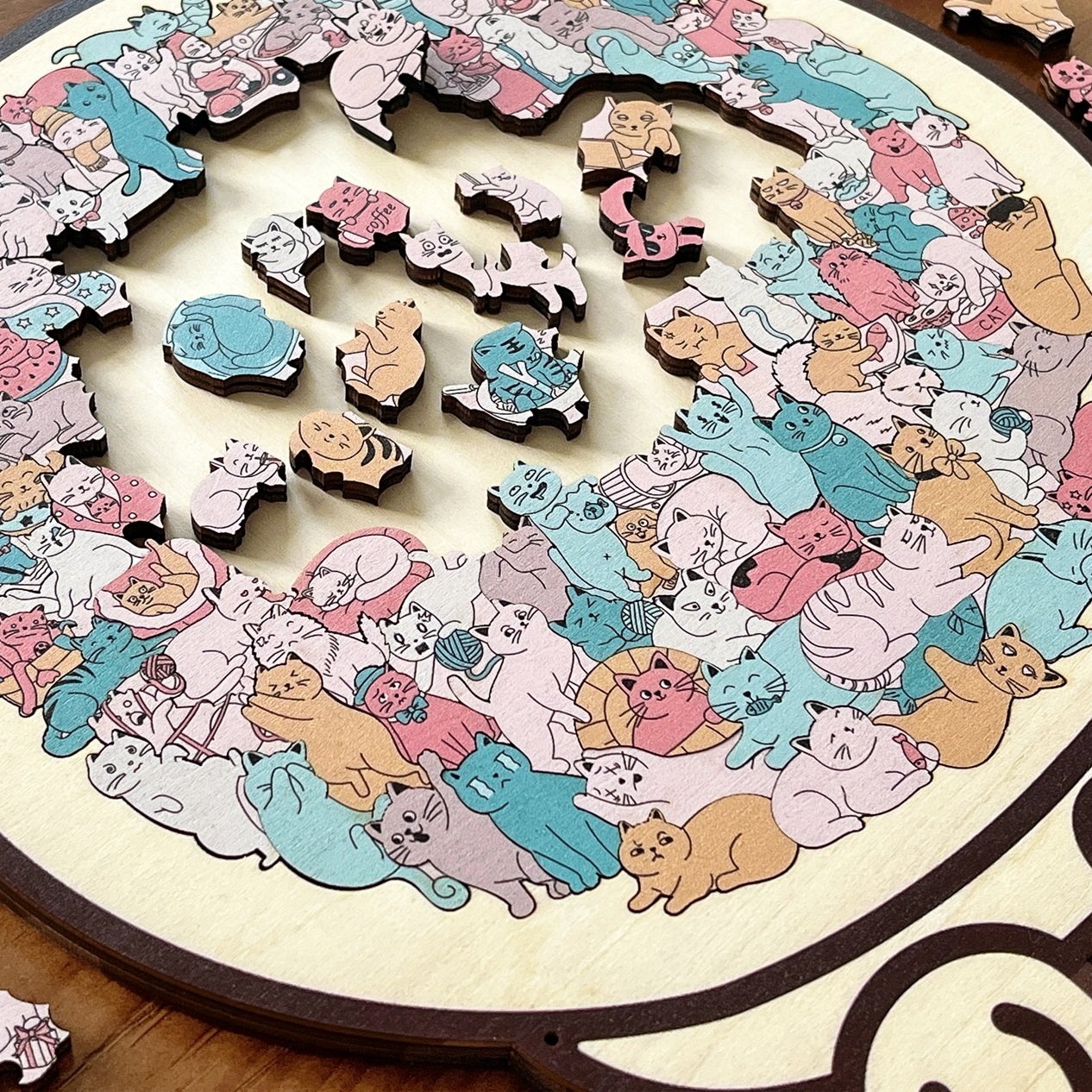 💥135-Piece Morandi-Colored Cat Shaped Wooden Jigsaw Puzzle