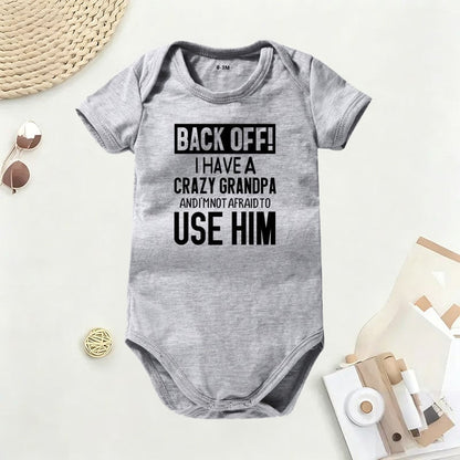 👶 Funny Baby Bodysuit – 👴 "Back Off! Crazy Grandpa" – ☁️ Soft Cotton, Breathable & Irritation-Free