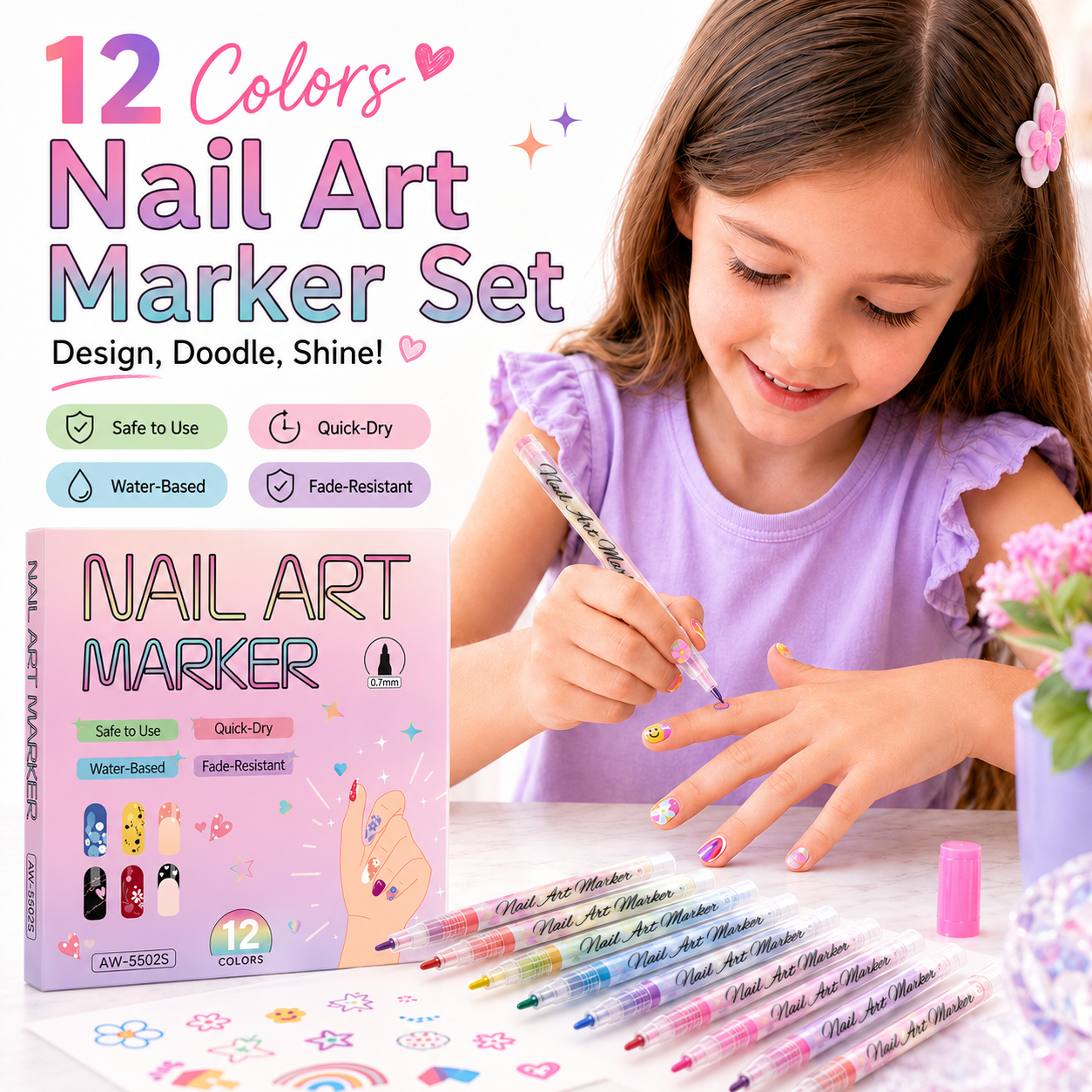🔥 50K+ Sold! 12-Color Nail Art Pens Set – Ultra-Fine DIY Manicure Paint Pens