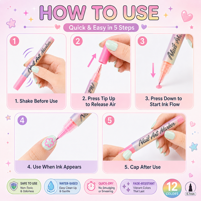 🔥 50K+ Sold! 12-Color Nail Art Pens Set – Ultra-Fine DIY Manicure Paint Pens